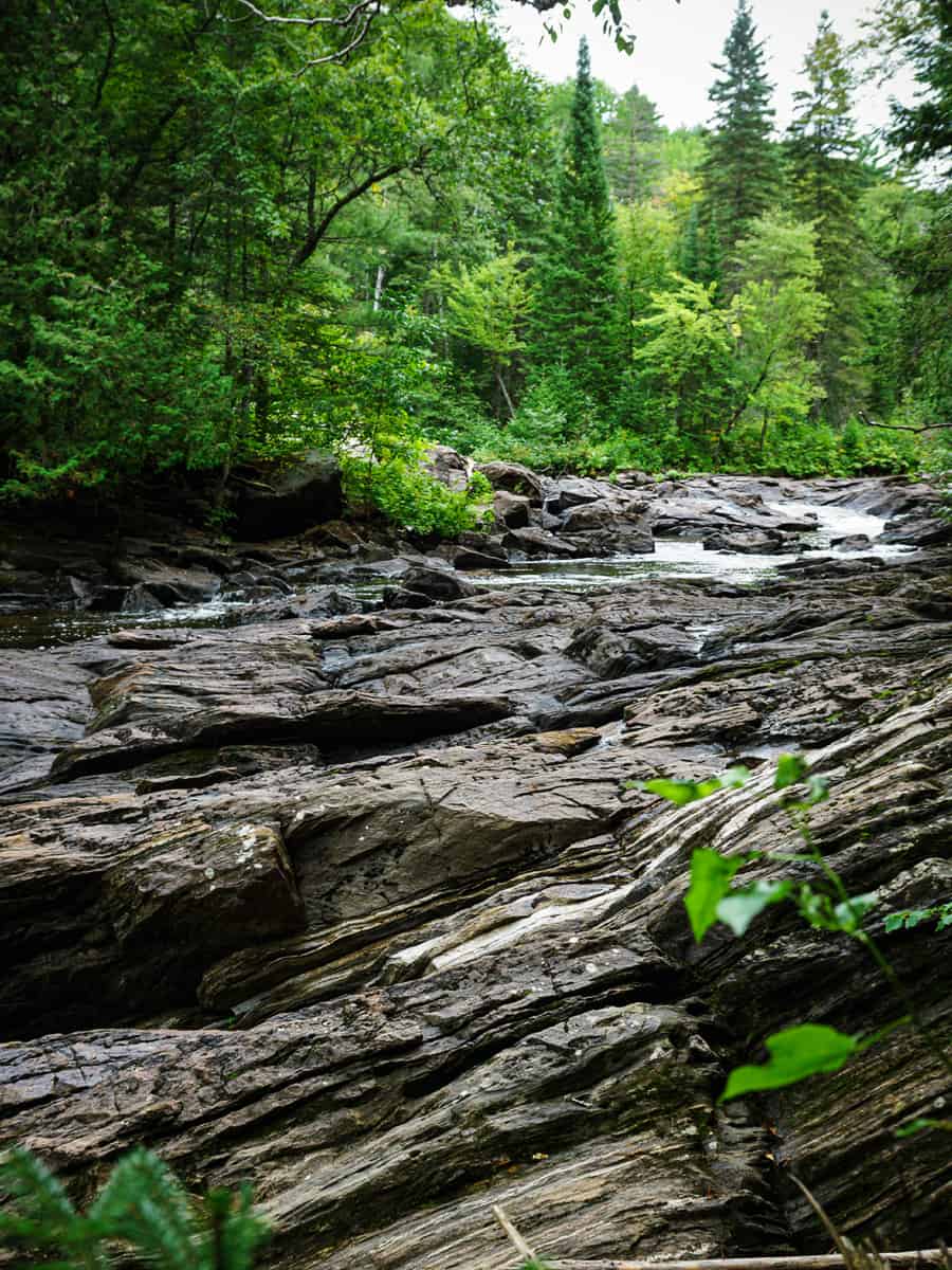 view of the eroded rock by the York River at Egan Chute Provincial Park in Bancroft