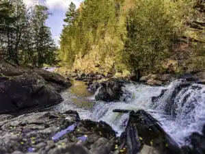 looking down river from the Egan Chute waterfall