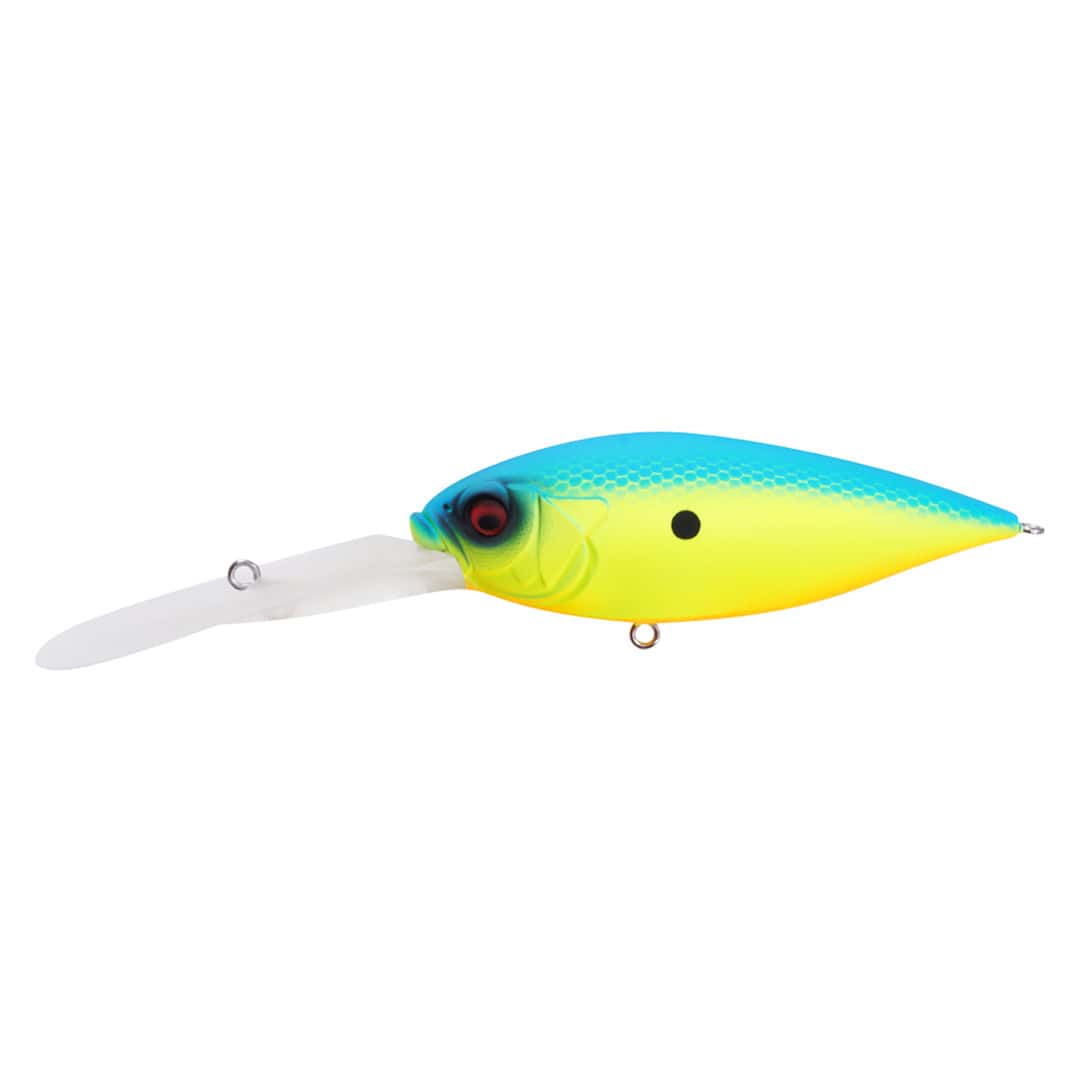 The MegaBass Deep-Six Crankbait in Old-Z, a 2024 spring fishing lure, displayed with its eye-catching colors and details.