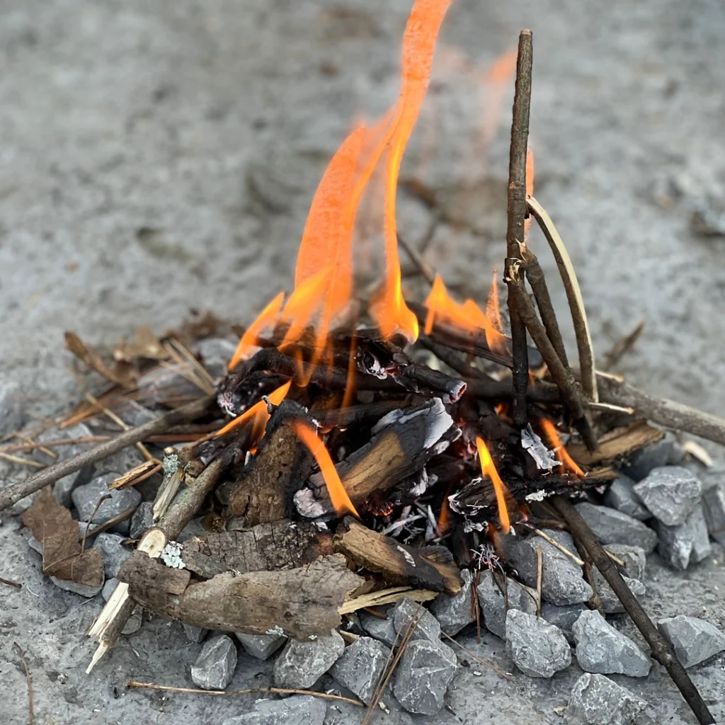 Successfully started a campfire using tinder and small pieces of kindling