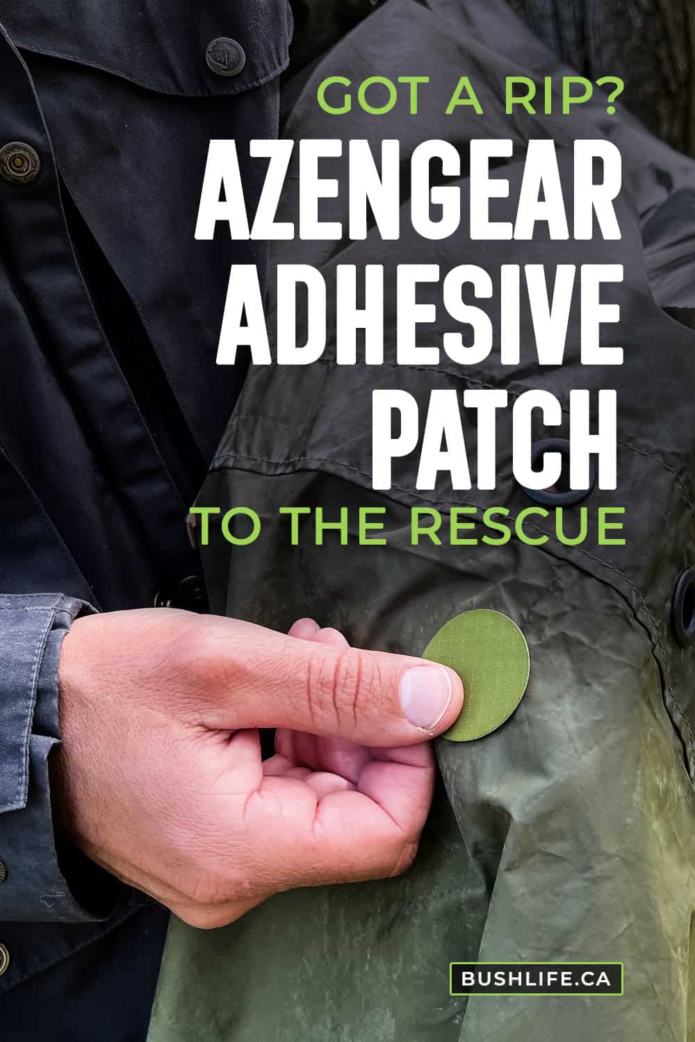 Using an olive aZengear adhesive patch to repair a tarp