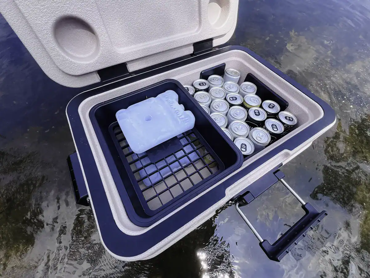 Inside view of the floating rugged road 45 with snack tray drinks