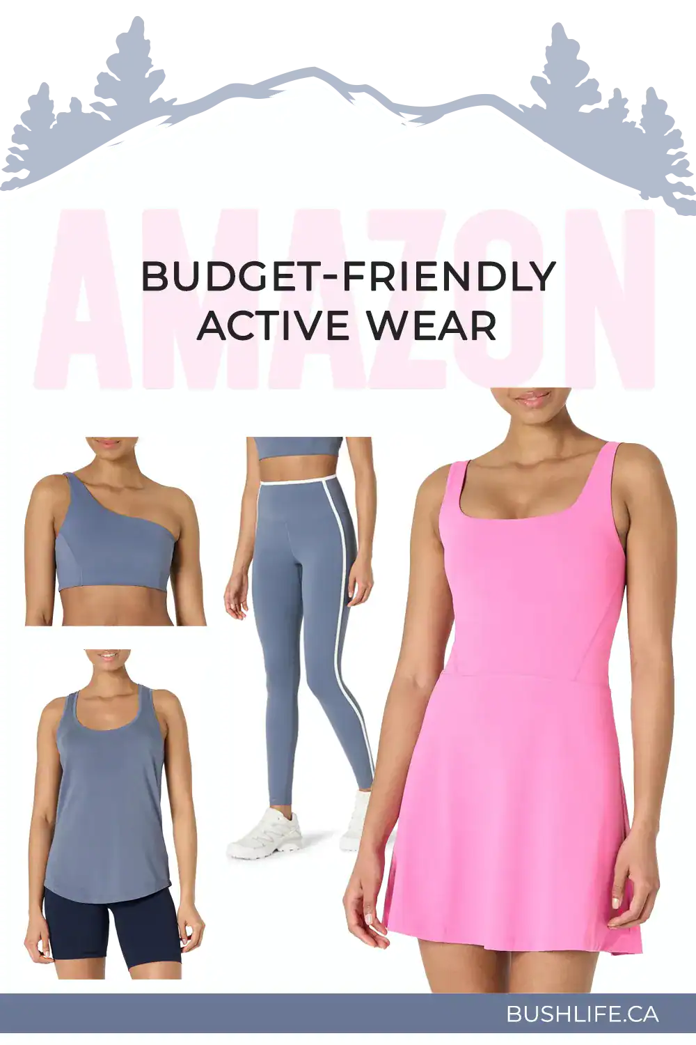 a women wearing active wear in pink and grey from amazon
