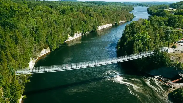 Overhead view of the Ranney Gorge Suspension Bridge in Ontario