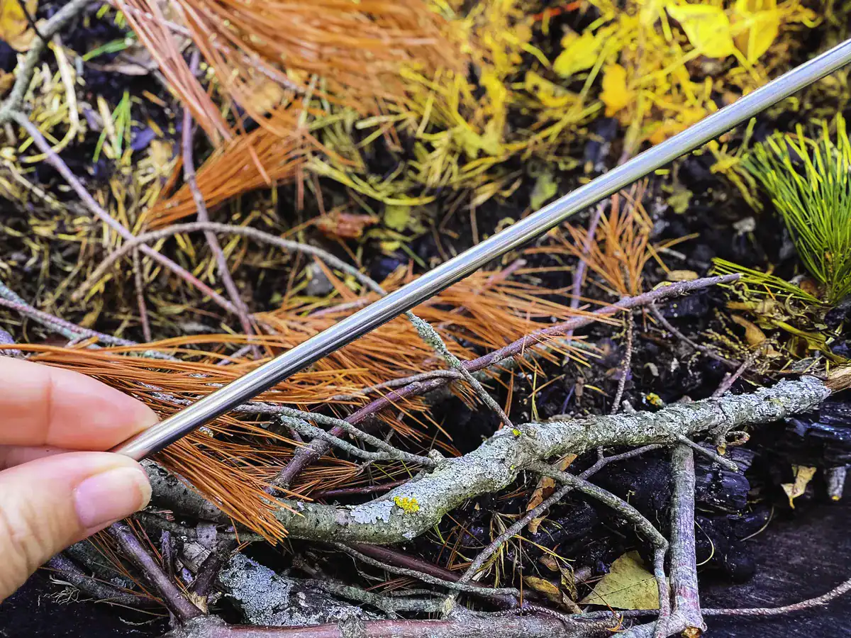 holding a stainless steel straw as an emergency bellow