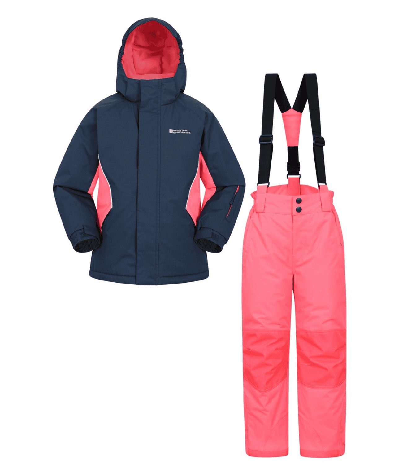 Black Friday sale on a Navy Blue and Pink ski jacket and pants from Mountain Warehouse