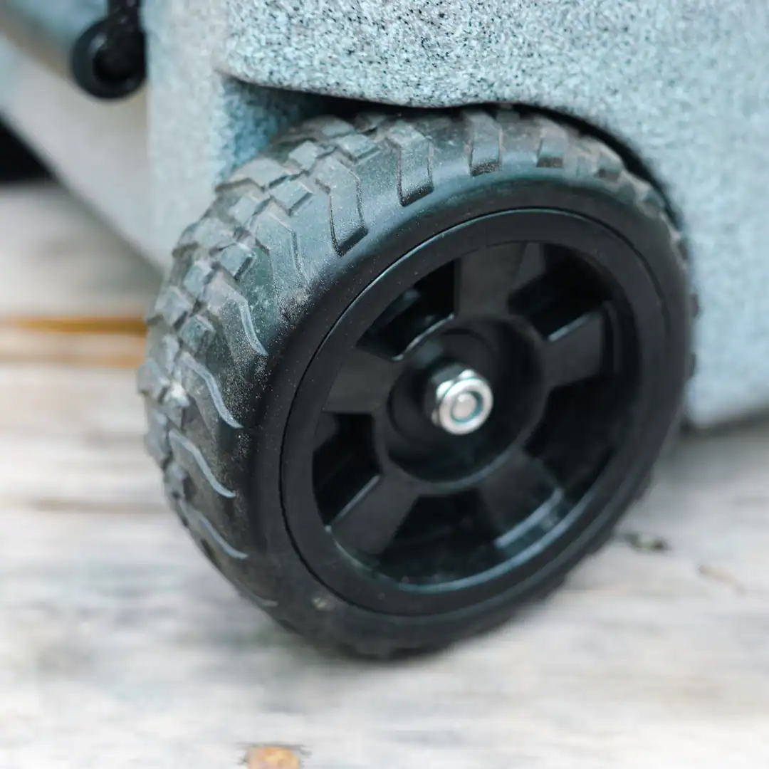 Chilly Moose Coolers Review: Bowen vs Harbour Bucket vs Explorer (Tested) 21 closeup of the 55L Explorer Chilly Moose Cooler wheels