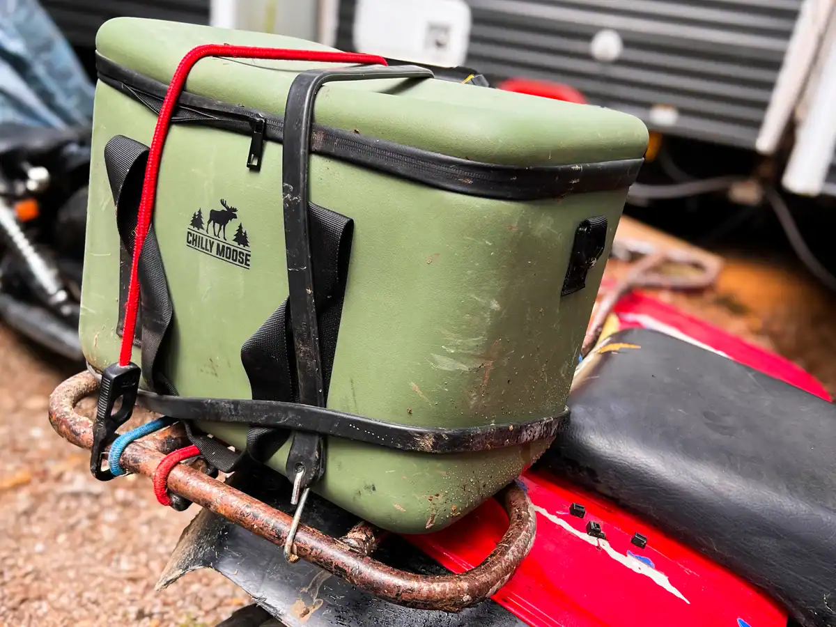 Hook & Loop Utility Straps: A Reusable Bungee Cord Alternative for the Outdoors 8 Chilly Moose Bowen Cooler strapped to an ATV