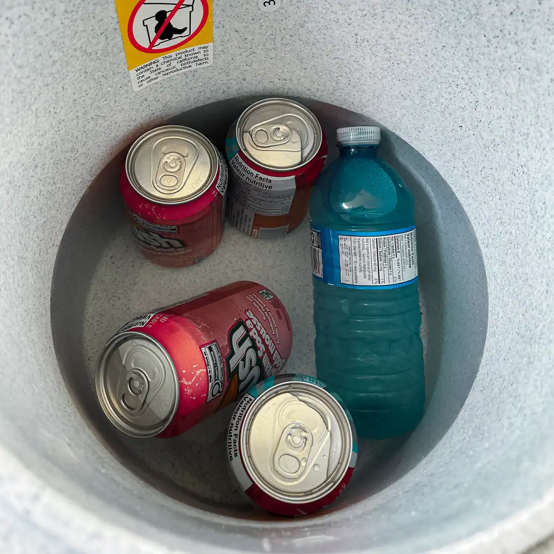 Chilly Moose Coolers Review: Bowen vs Harbour Bucket vs Explorer (Tested) 12 Meltwater with drinks inside the Chilly Moose Harbour Bucket Cooler