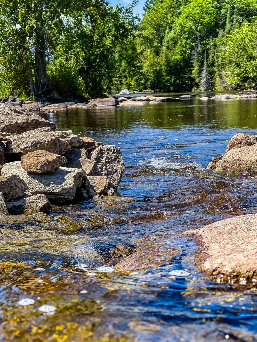 Crowe Bridge Park: A Hidden Swimming Spot & Natural Waterfall Near Campbellford 6 Little island area surround by rock and water at the Crowe Bridge Conservation Area