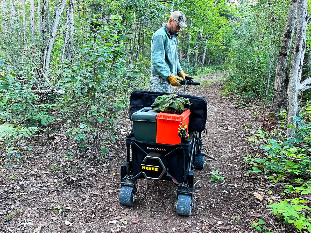 NAVEE E-Wagon 4X Electric Utility Cart Review: 80km All-Terrain Test 18 Navee E-Wagon 4X filled with hunting gear being towed to a hunt camp