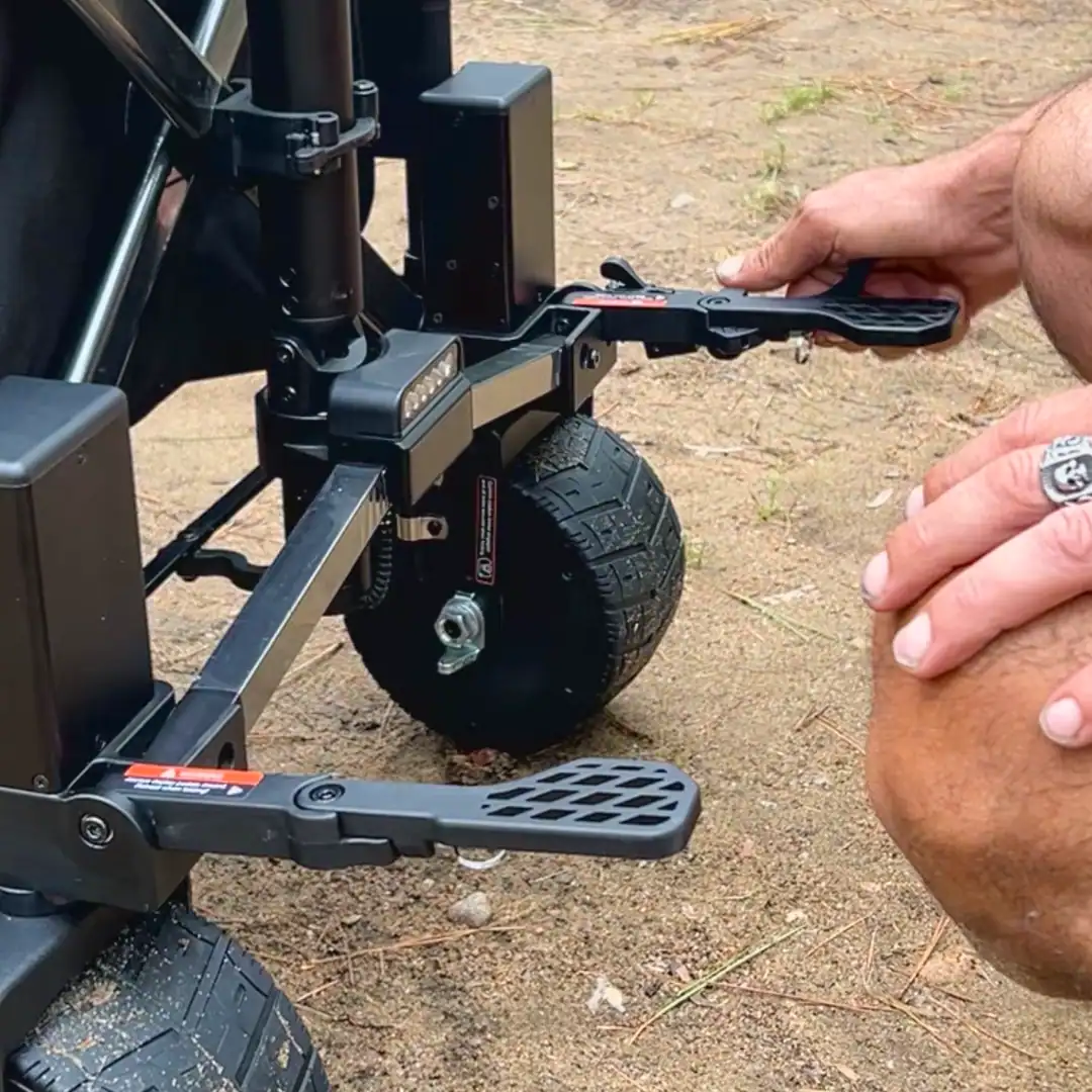 NAVEE E-Wagon 4X Electric Utility Cart Review: 80km All-Terrain Test 3 depressing the parking brake on the navee e-wagon x4 cart
