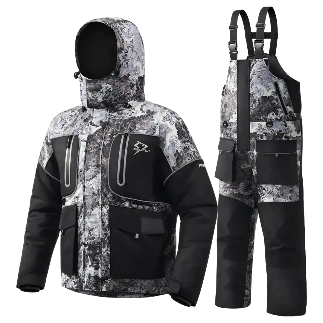 The New Piscifun Ice Fishing Suit is Finally Here - Is It Worth the Hype? 2 Piscifun ice fishing jacket and bib in veil camo